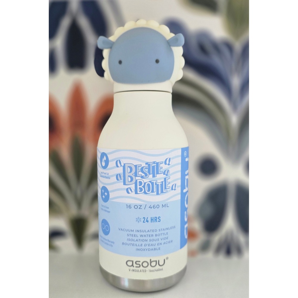 New Asobu Bestie Bottle 16oz White Sheep Stainless Steel Insulated Water Bottle